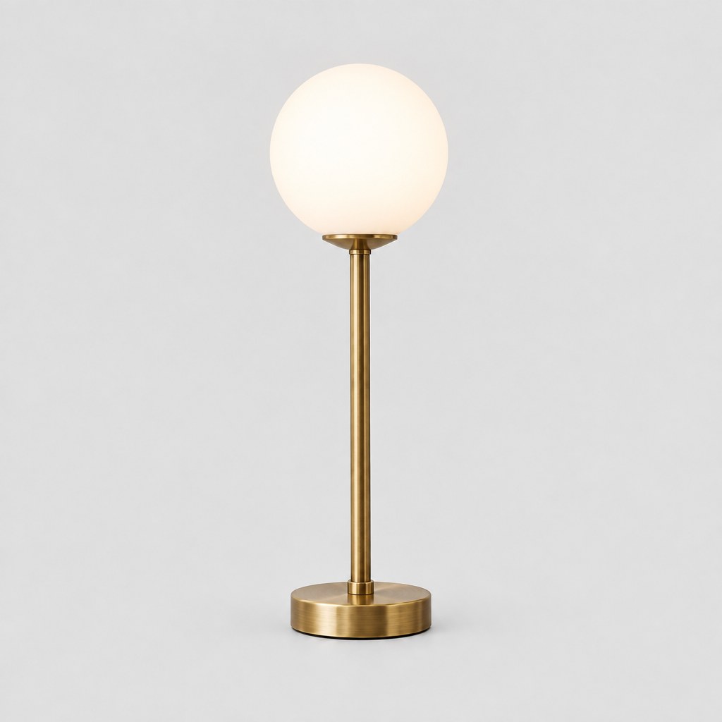 Elwood table lamp switched on, three quarter view
