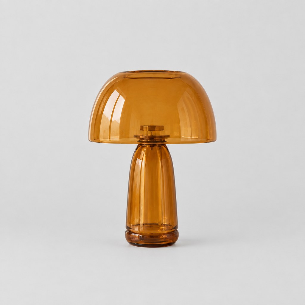 Lumi amber glass mushroom table lamp, front view