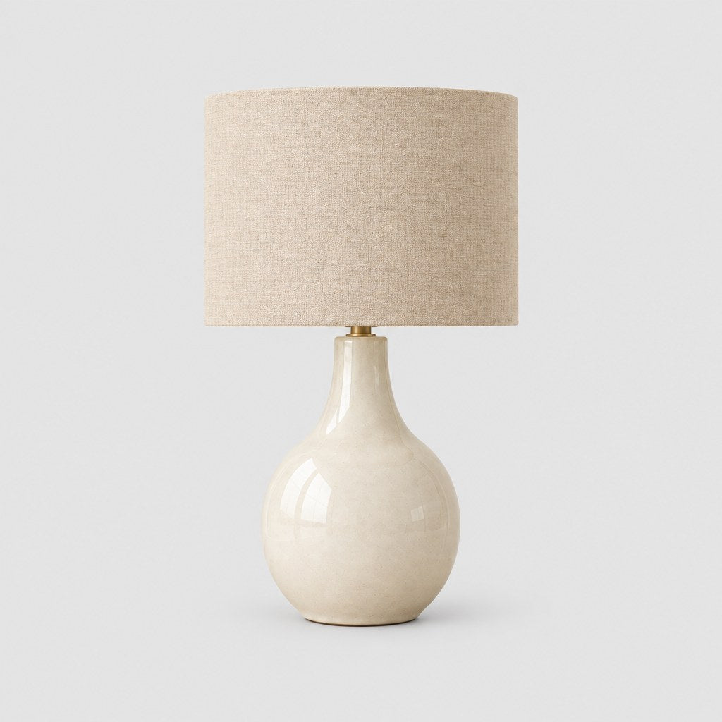 Mara ceramic table lamp with linen shade, front view