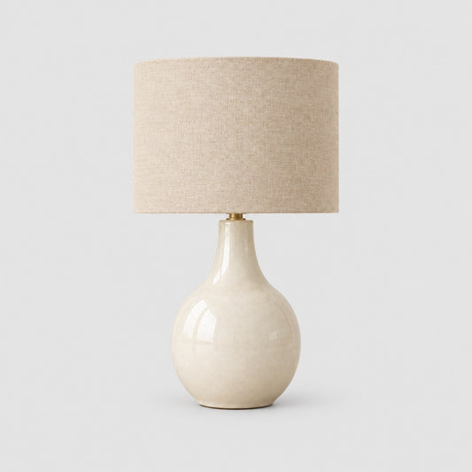 Mara ceramic table lamp with linen shade, front view
