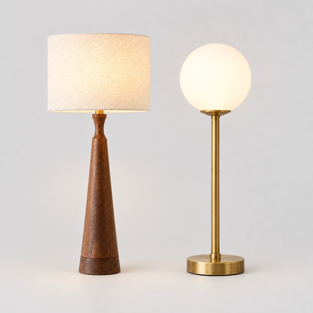 Walnut and brass table lamps from Raustter
